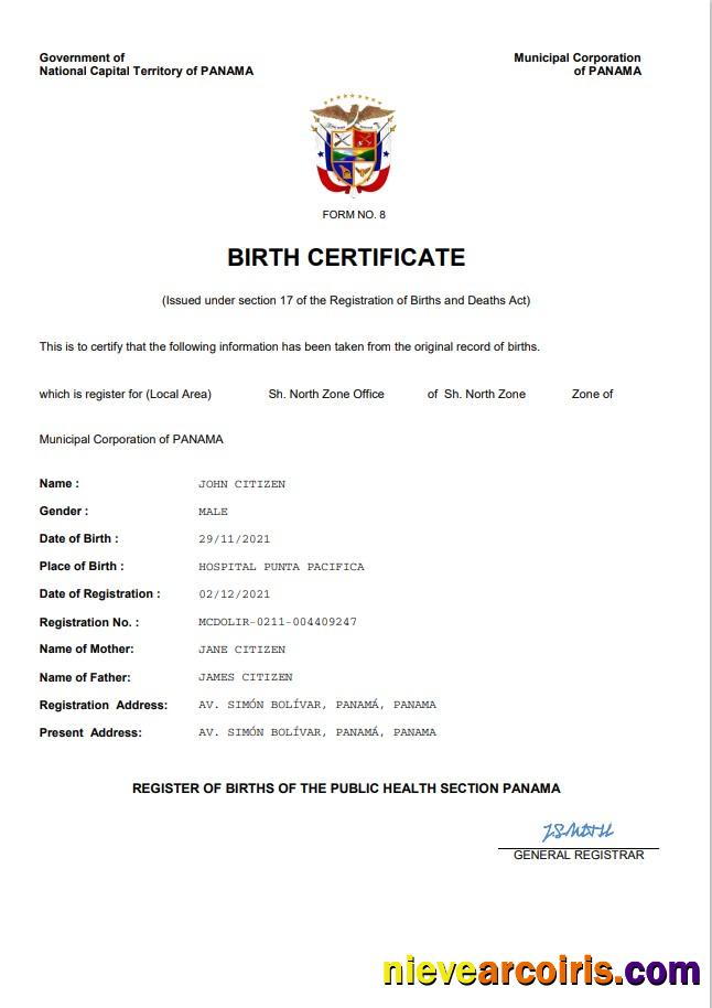 Panama birth certificate